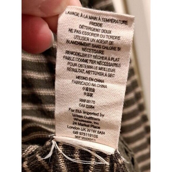 Free People Olive & Tan Striped Long Sleeve with Knit/ Crochet Sides Size Medium - Picture 8 of 8